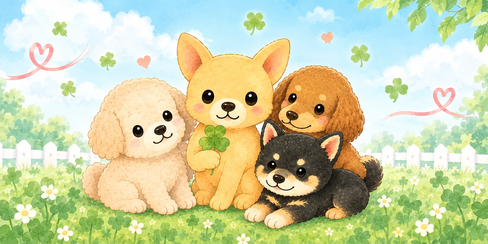 クローバー畑の4匹のWanWanNet🐾キャラクター